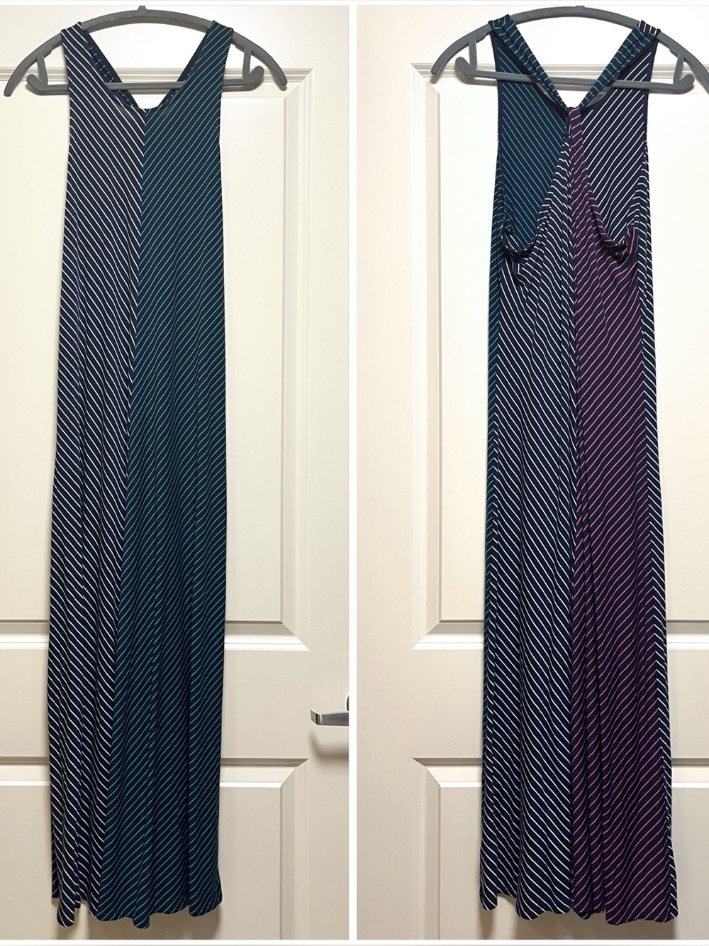 EUC Gap Summer Maxi Dress Colorblock Comfy Knit Navy Teal Pink Chevron Stripe L